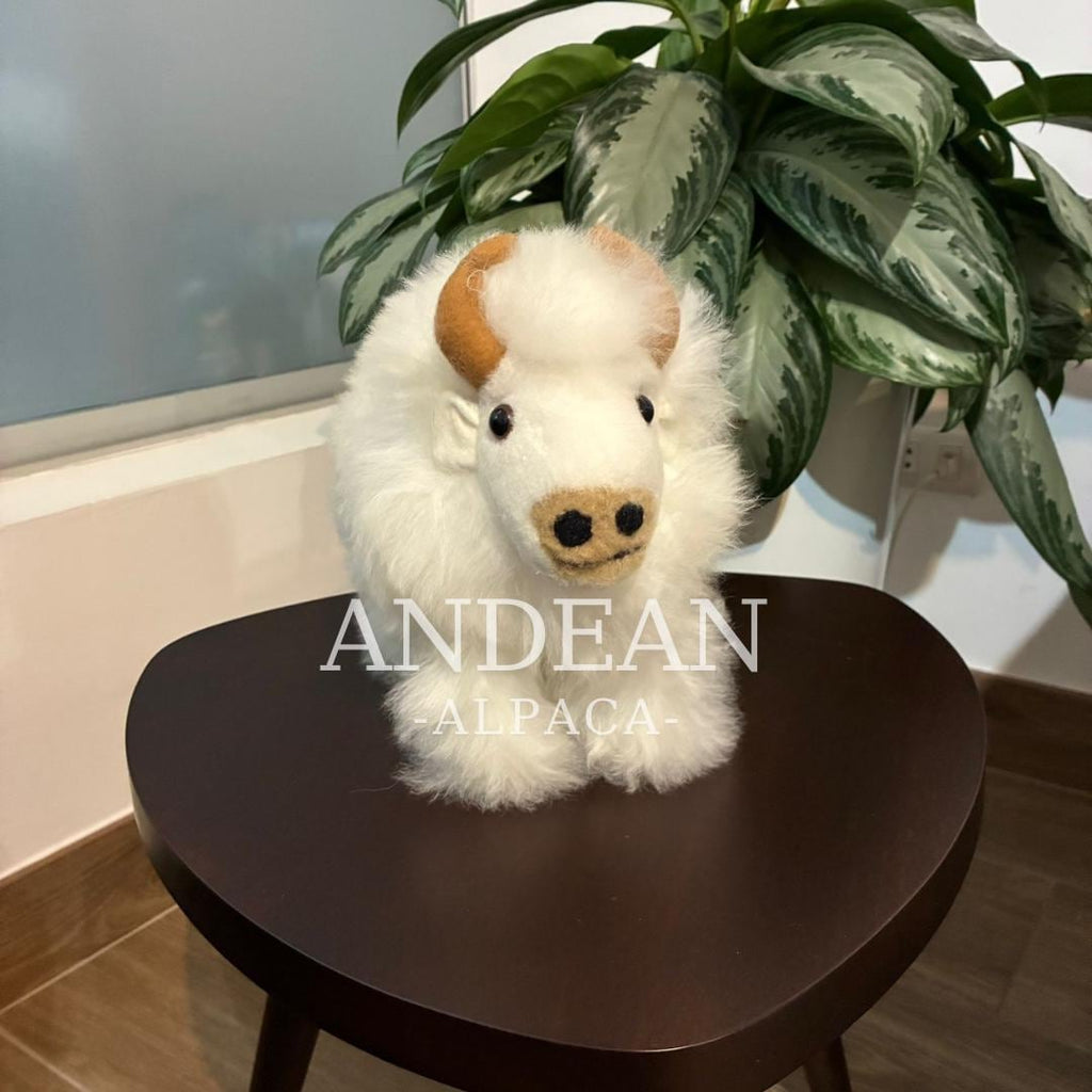 Handmade baby alpaca buffalo. Soft plush toy, 100% alpaca fur. Peruvian gift. Handmade souvenir - Brown