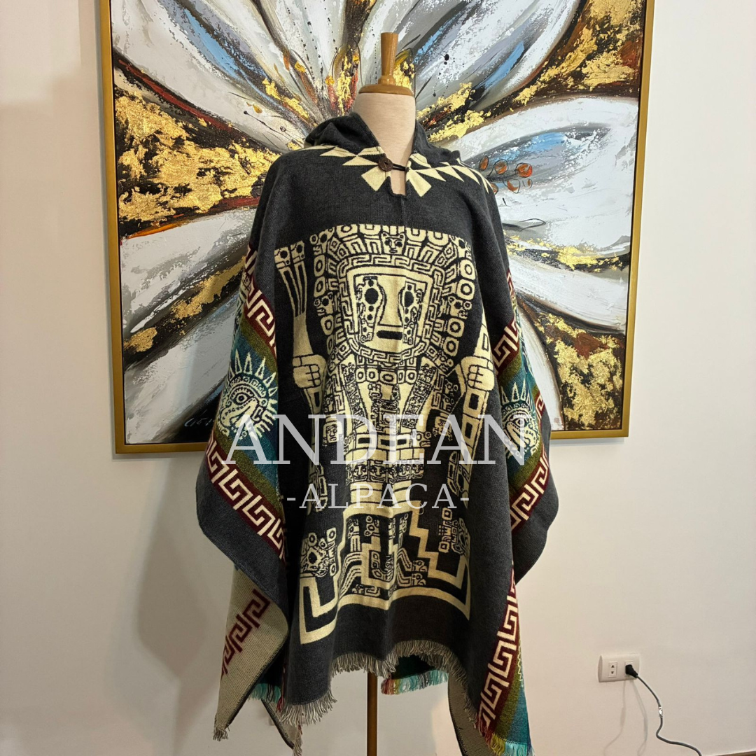 Handmade Inca Poncho with Hood / Warm Unisex Peruvian Alpaca Wool Poncho - Design 4
