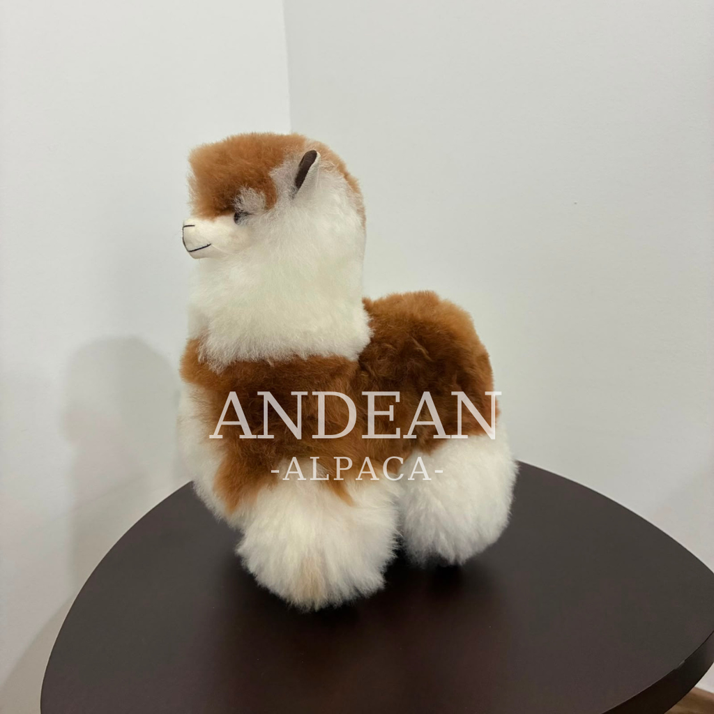 Baby Alpaca Figurine – Handmade Andean Ornament, Soft Alpaca Fur Toy - Brown