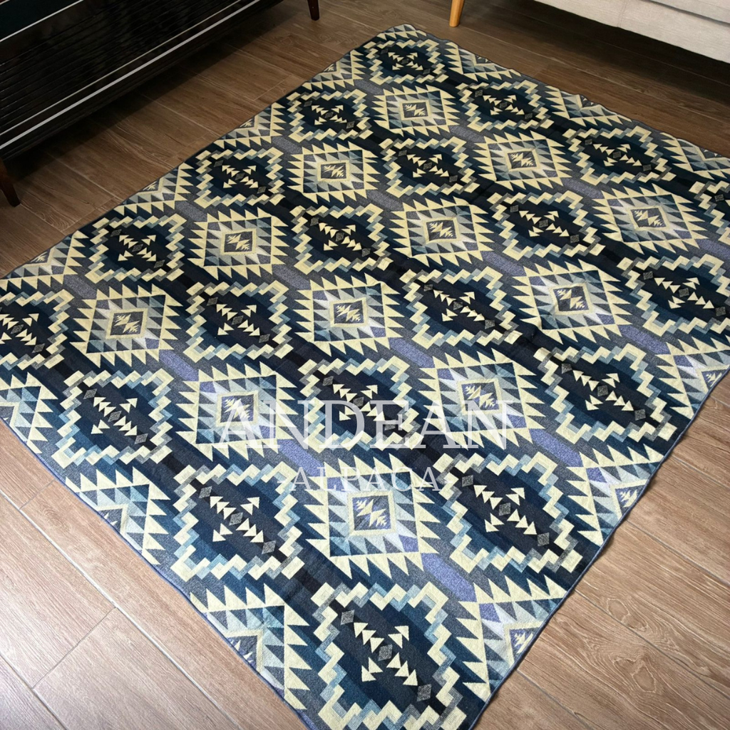 Handwoven Alpaca Blanket 74x90in: Peruvian Throw, Boho Home Decor - Design 6