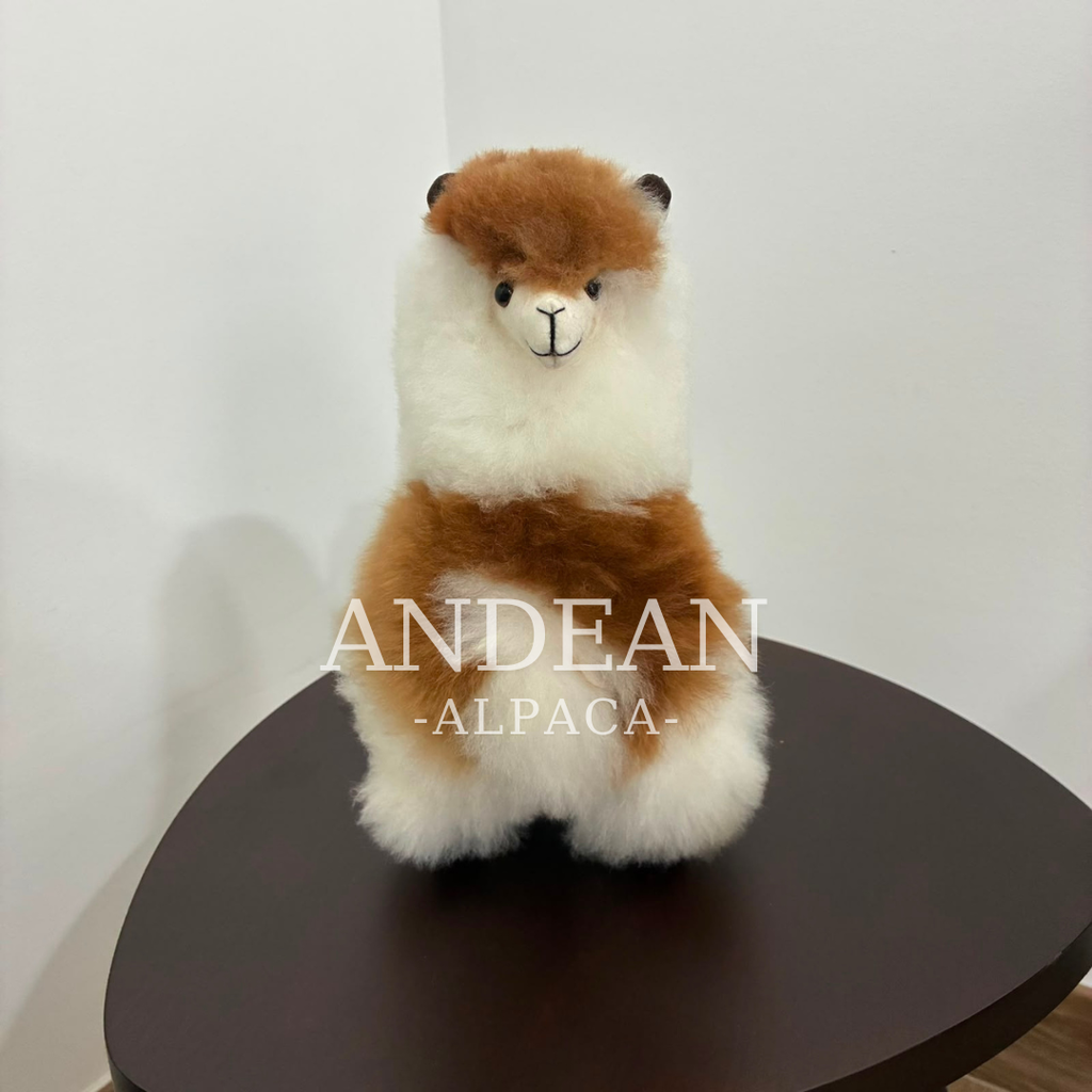Baby Alpaca Figurine – Handmade Andean Ornament, Soft Alpaca Fur Toy - Brown
