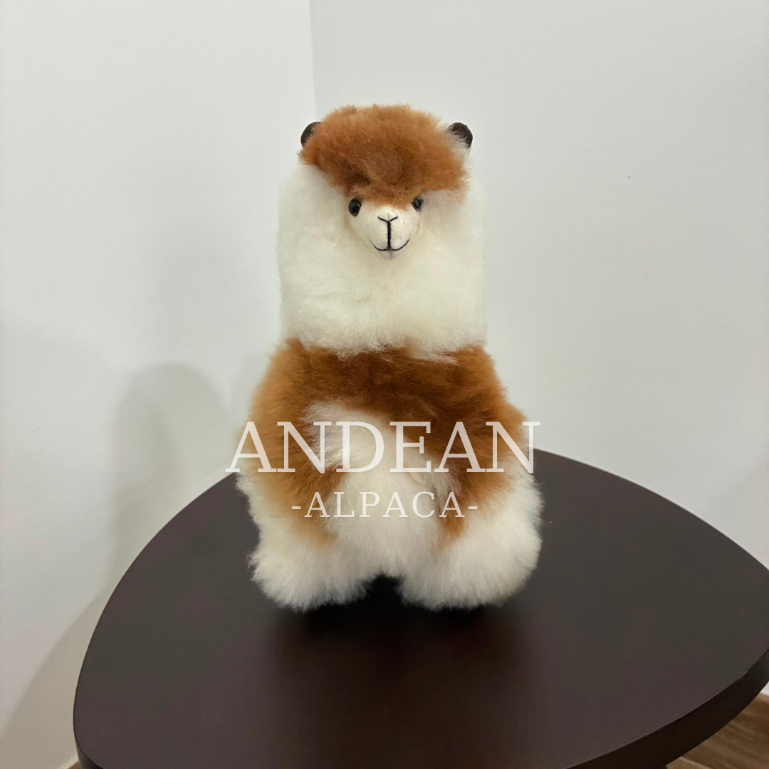 Baby Alpaca Figurine – Handmade Andean Ornament, Soft Alpaca Fur Toy - Brown