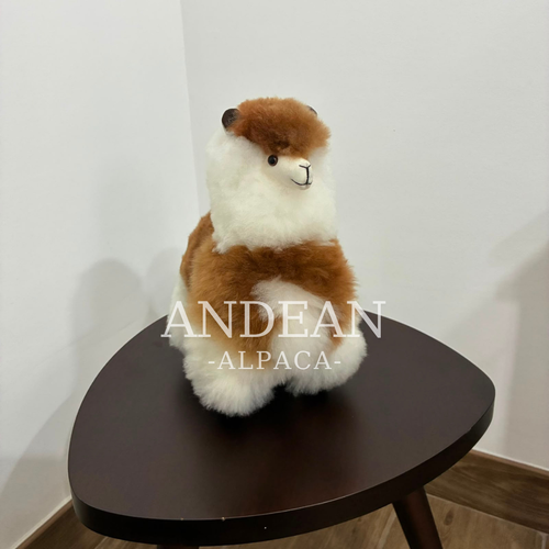 Baby Alpaca Figurine – Handmade Andean Ornament, Soft Alpaca Fur Toy - Brown