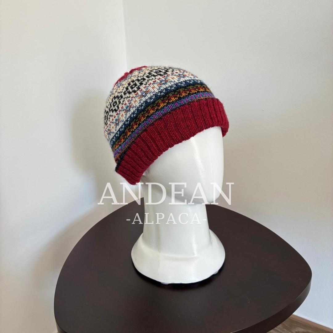 Gorro de lana de alpaca tejido a mano – Diseño andino, gorro unisex de invierno