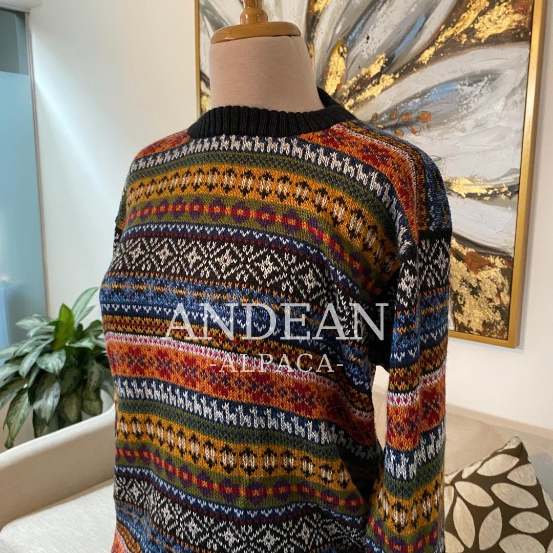 ALPACA SWEATER / Handmade Unisex Jumper / Artisan Andean Pullover / Traditional Peruvian Sweater / Authentic Alpaca Clothing