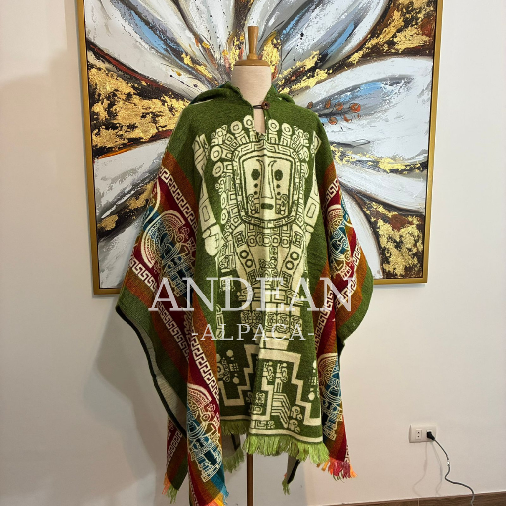 Handmade Inca Poncho with Hood / Warm Unisex Peruvian Alpaca Wool Poncho - Design 2