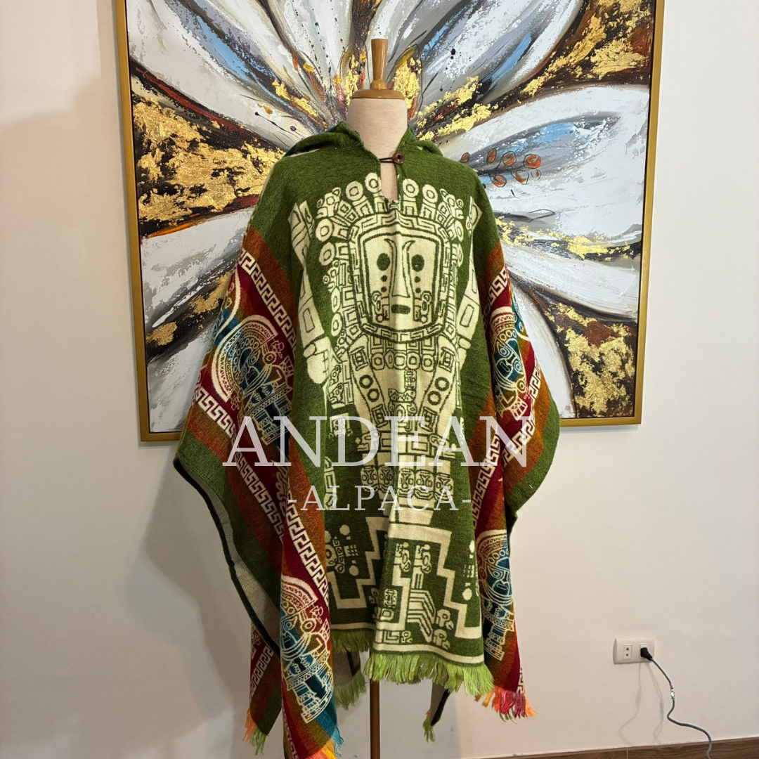 Handmade Inca Poncho with Hood / Warm Unisex Peruvian Alpaca Wool Poncho - Design 4