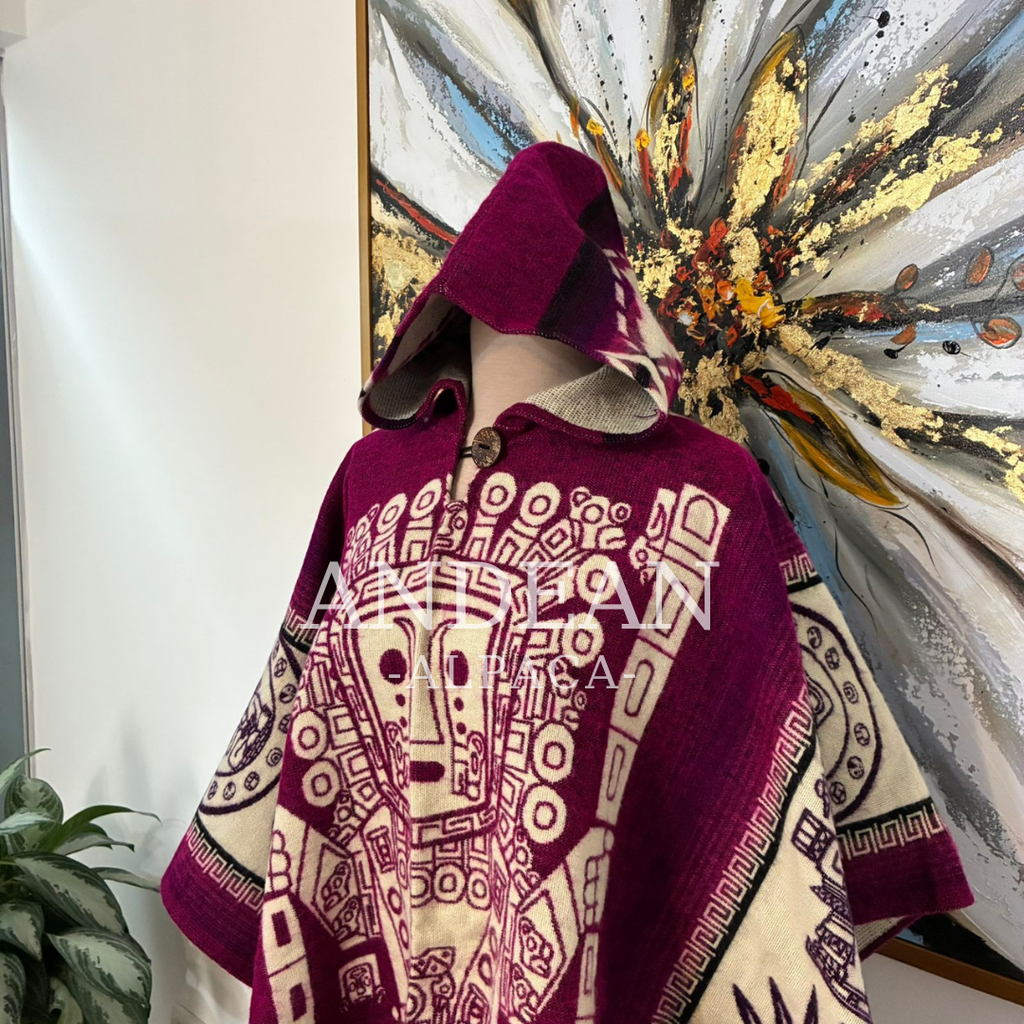 Handmade Inca Poncho with Hood / Warm Unisex Peruvian Alpaca Wool Poncho