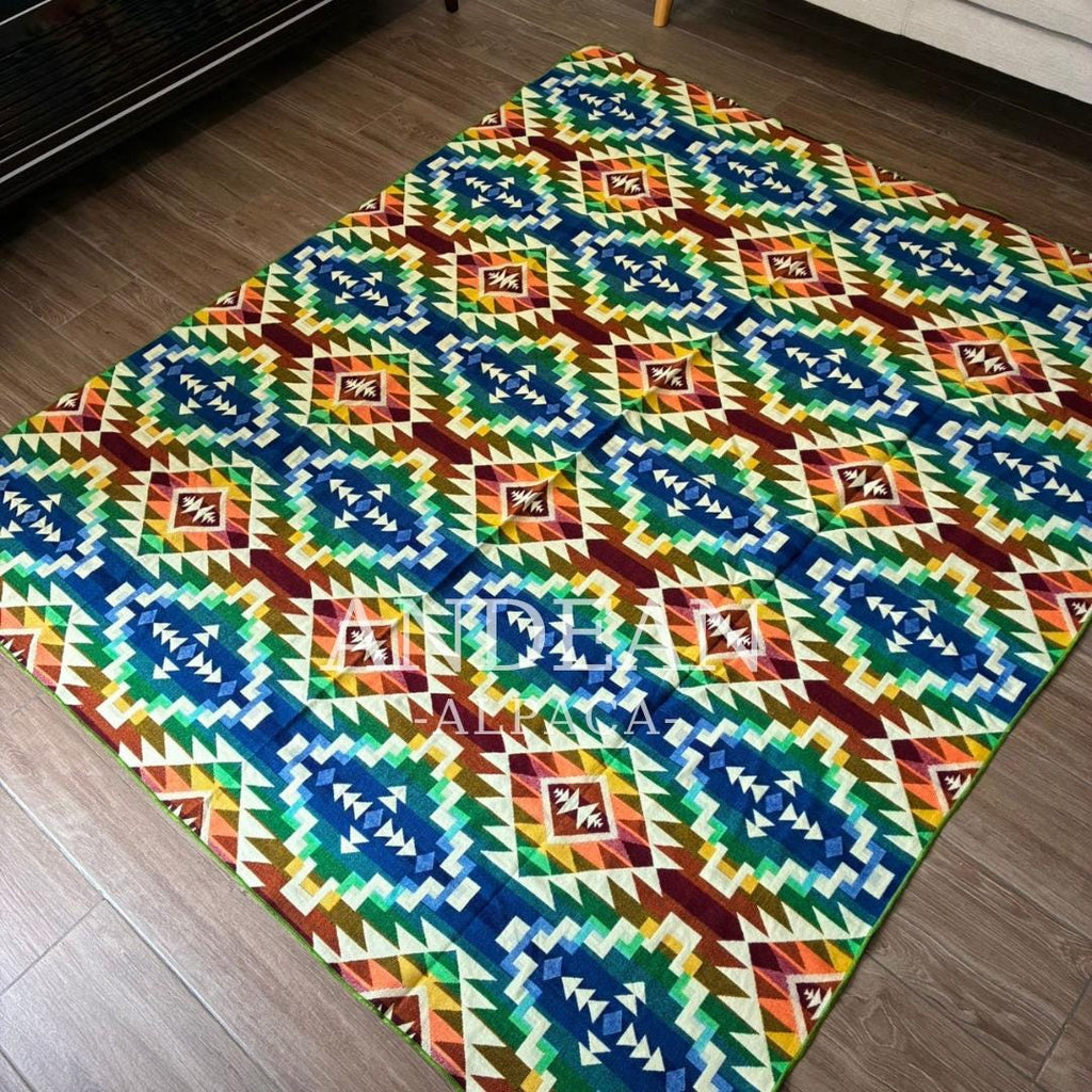 Handwoven Alpaca Blanket 74x90in: Peruvian Throw, Boho Home Decor - Design 6