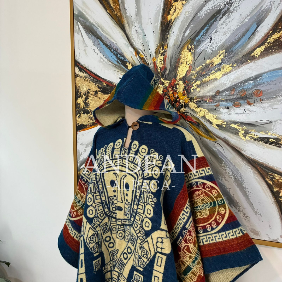 Handmade Inca Poncho with Hood / Warm Unisex Peruvian Alpaca Wool Poncho