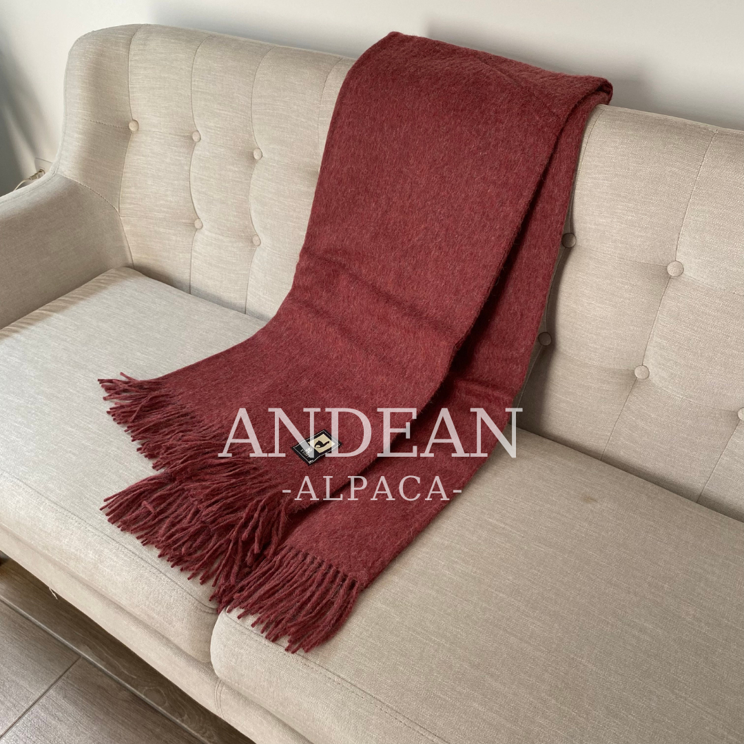 Peruvian Alpaca Throw Blanket / Solid Color Wool / Handwoven Minimalist Decor / Cozy Soft Gift / Natural Home Accent - Red