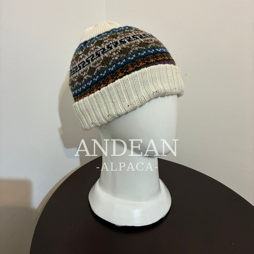 Gorro de lana de alpaca tejido a mano – Diseño andino, gorro unisex de invierno
