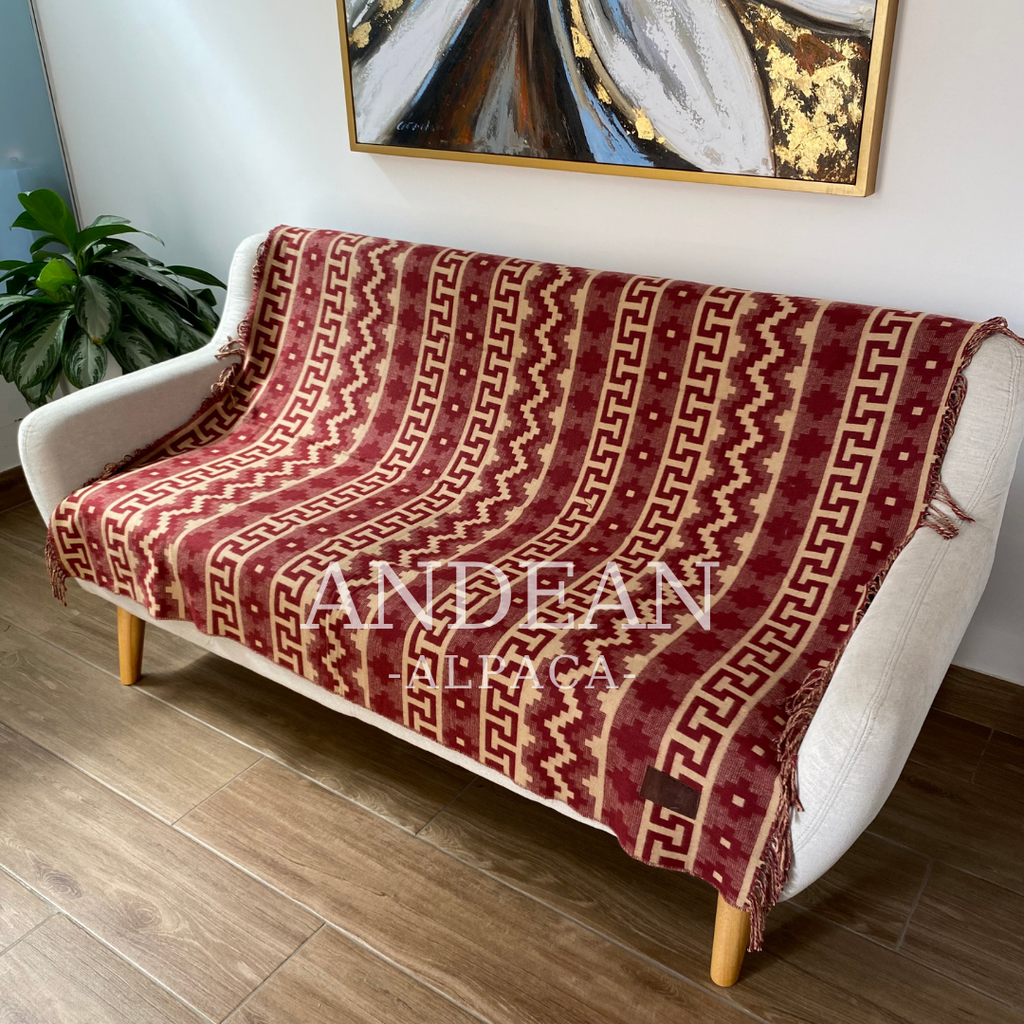 Handwoven Alpaca Blanket: Peruvian Throw, Boho Home Decor - Blue