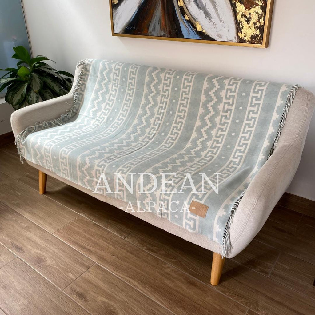 Handwoven Alpaca Blanket: Peruvian Throw, Boho Home Decor - Blue
