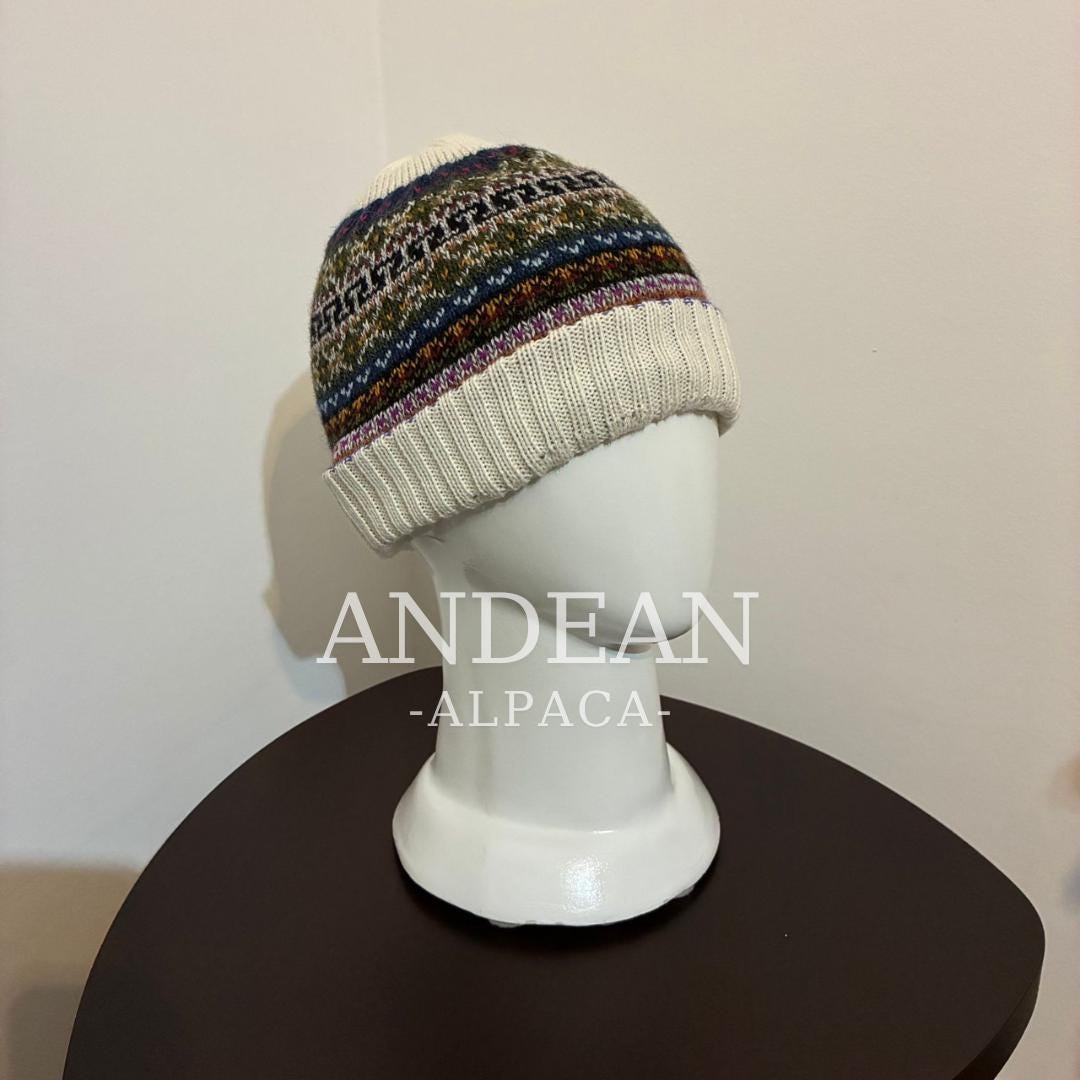 Gorro de lana de alpaca tejido a mano – Diseño andino, gorro unisex de invierno