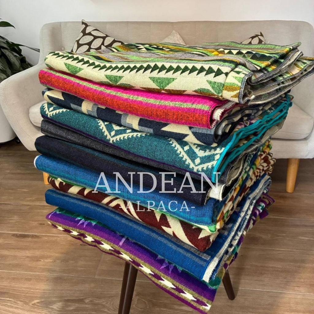Handwoven Alpaca Blanket 74x90in: Peruvian Throw, Boho Home Decor - Design 6