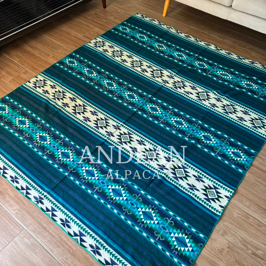 Handwoven Alpaca Blanket 74x90in: Peruvian Throw, Boho Home Decor - Design 3