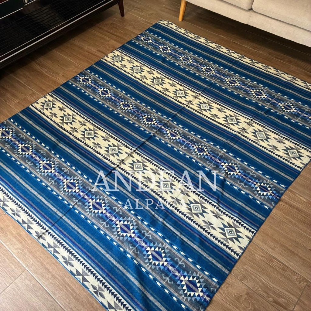 Handwoven Alpaca Blanket 74x90in: Peruvian Throw, Boho Home Decor - Design 6