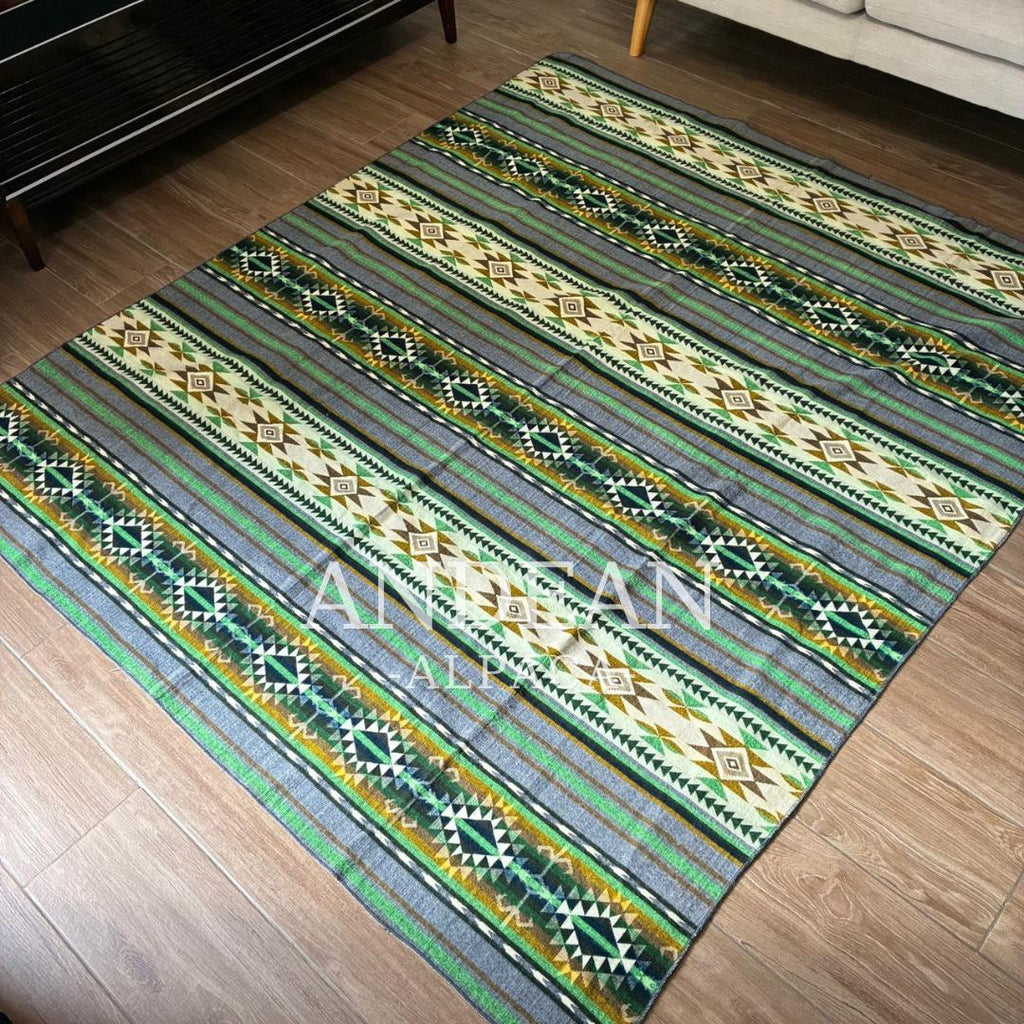 Handwoven Alpaca Blanket 74x90in: Peruvian Throw, Boho Home Decor - Design 6