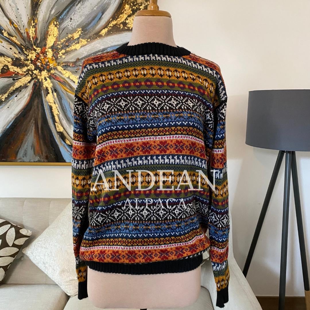 ALPACA SWEATER / Handmade Unisex Jumper / Artisan Andean Pullover / Traditional Peruvian Sweater / Authentic Alpaca Clothing