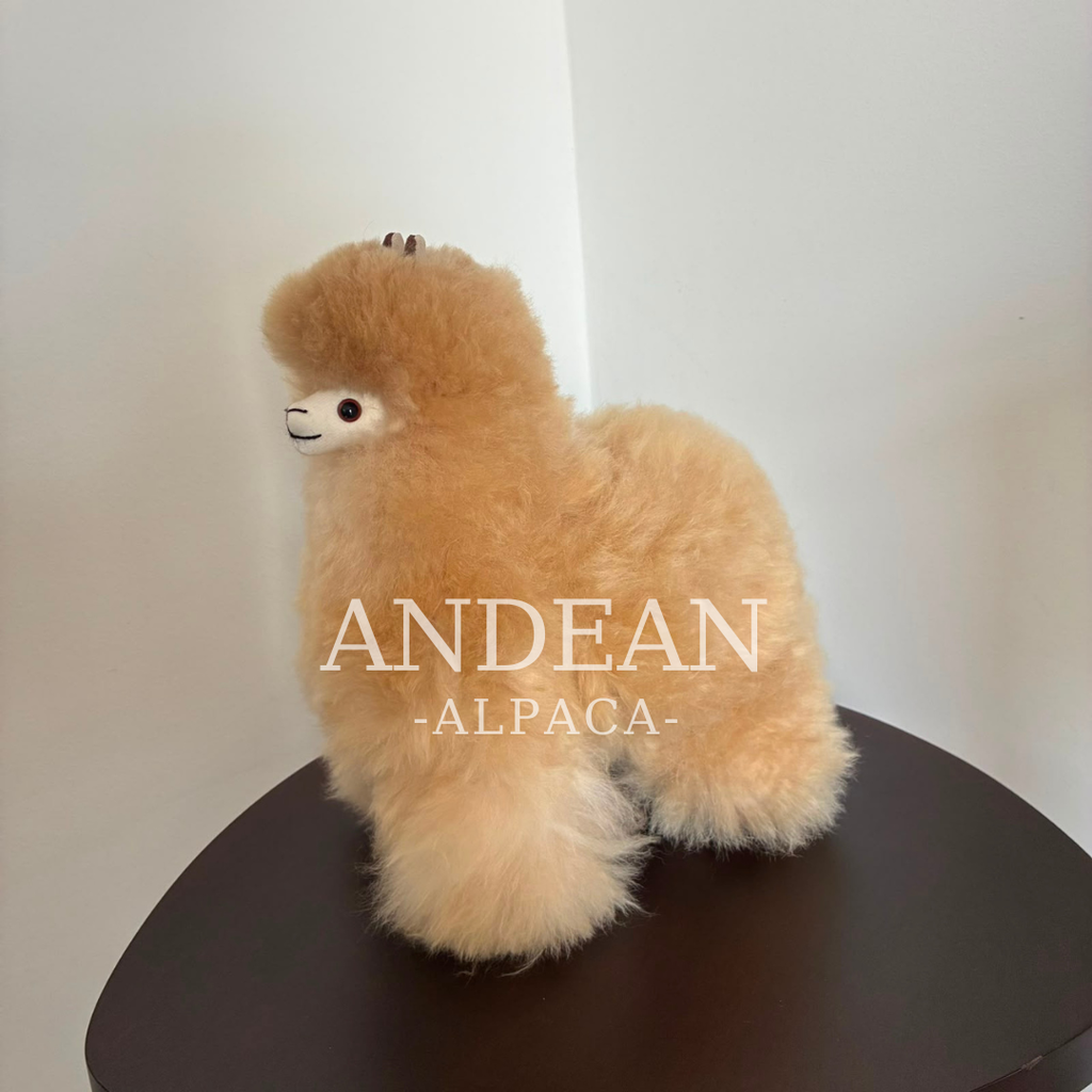 Baby Alpaca Figurine – Handmade Andean Ornament, Soft Alpaca Fur Toy - Brown