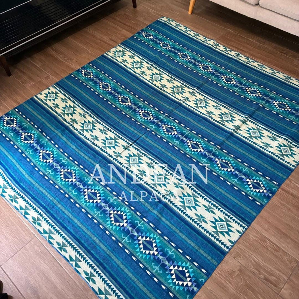 Handwoven Alpaca Blanket 74x90in: Peruvian Throw, Boho Home Decor - Design 6