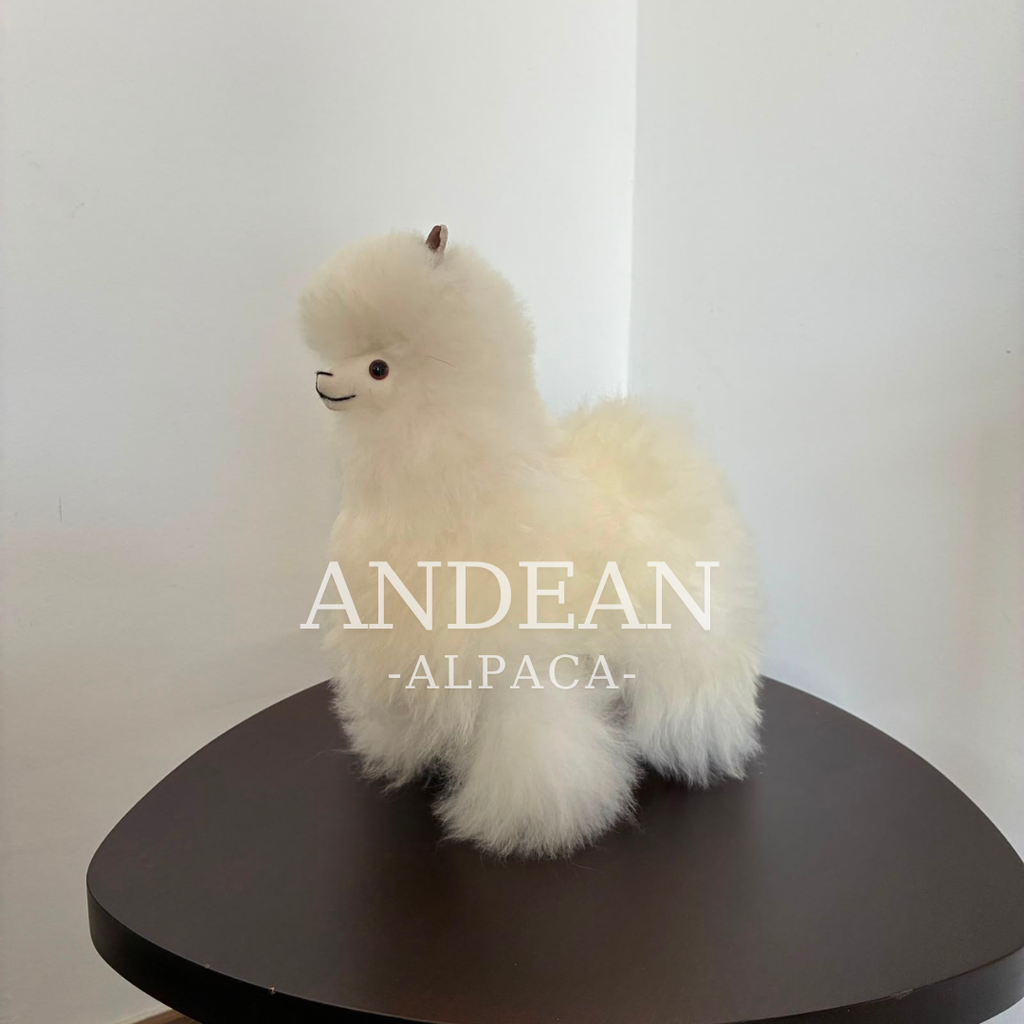 Baby Alpaca Figurine – Handmade Andean Ornament, Soft Alpaca Fur Toy - Brown