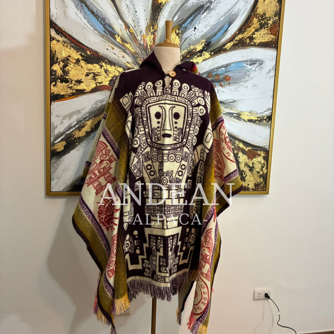 Handmade Inca Poncho with Hood / Warm Unisex Peruvian Alpaca Wool Poncho - Design 4