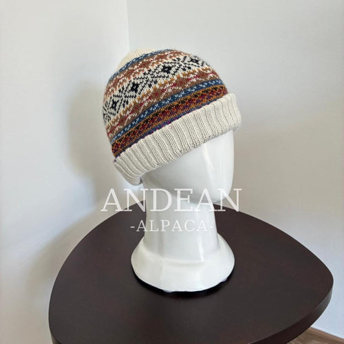 Gorro de lana de alpaca tejido a mano – Diseño andino, gorro unisex de invierno