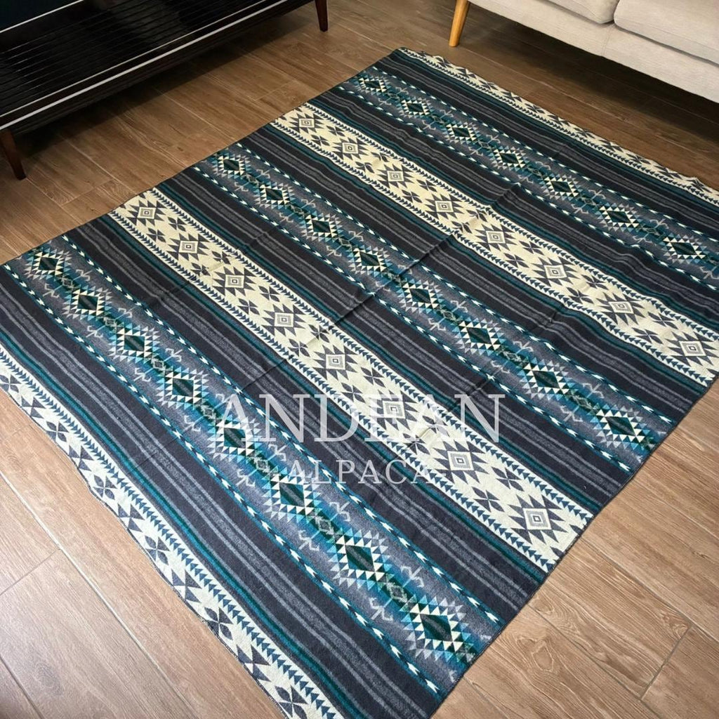 Handwoven Alpaca Blanket 74x90in: Peruvian Throw, Boho Home Decor - Design 6