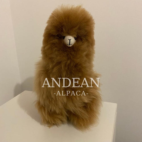 Baby Alpaca Figurine – Handmade Andean Ornament, Soft Alpaca Fur Toy - Brown