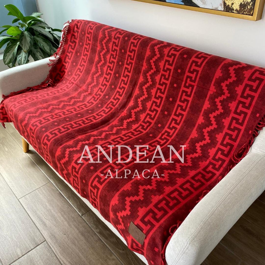 Handwoven Alpaca Blanket: Peruvian Throw, Boho Home Decor - Blue