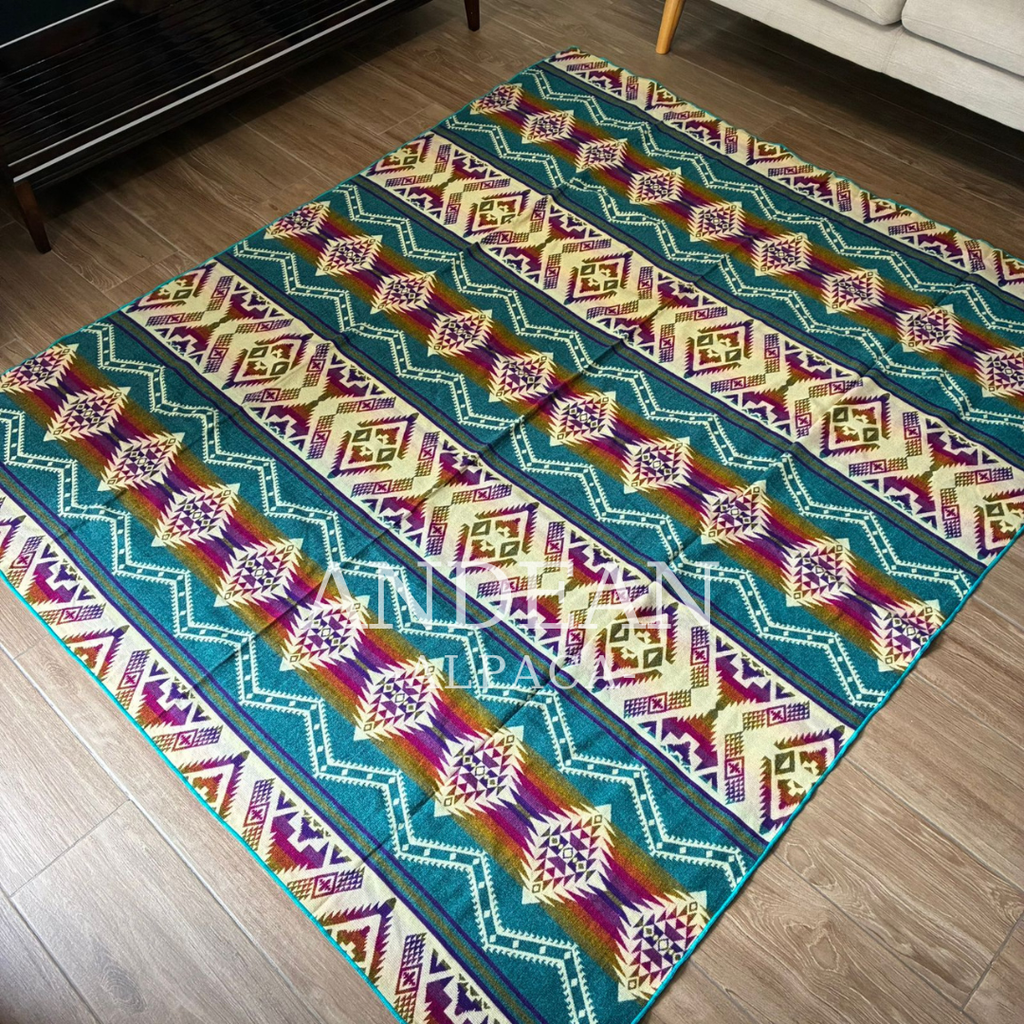 Handwoven Alpaca Blanket 74x90in: Peruvian Throw, Boho Home Decor - Design 6