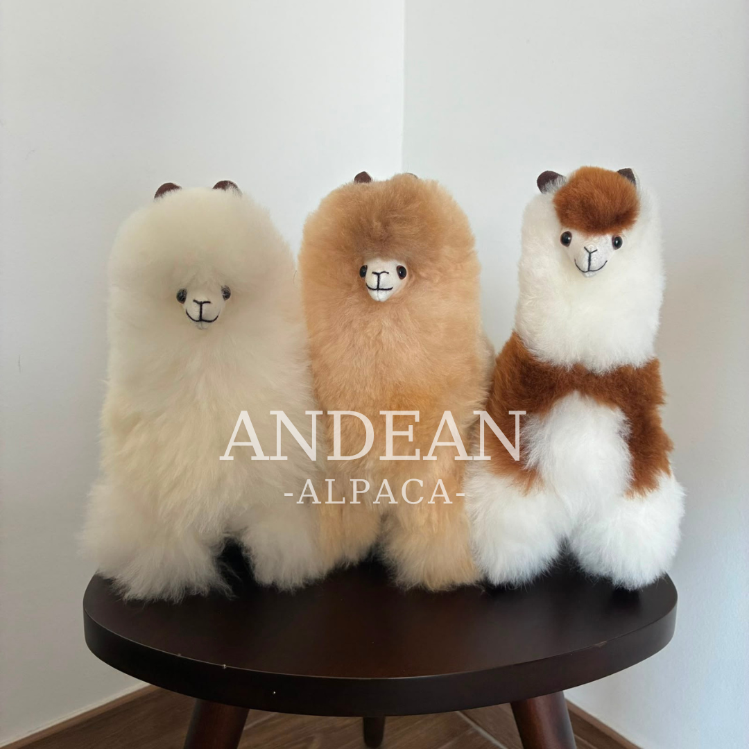 Baby Alpaca Figurine – Handmade Andean Ornament, Soft Alpaca Fur Toy - Brown