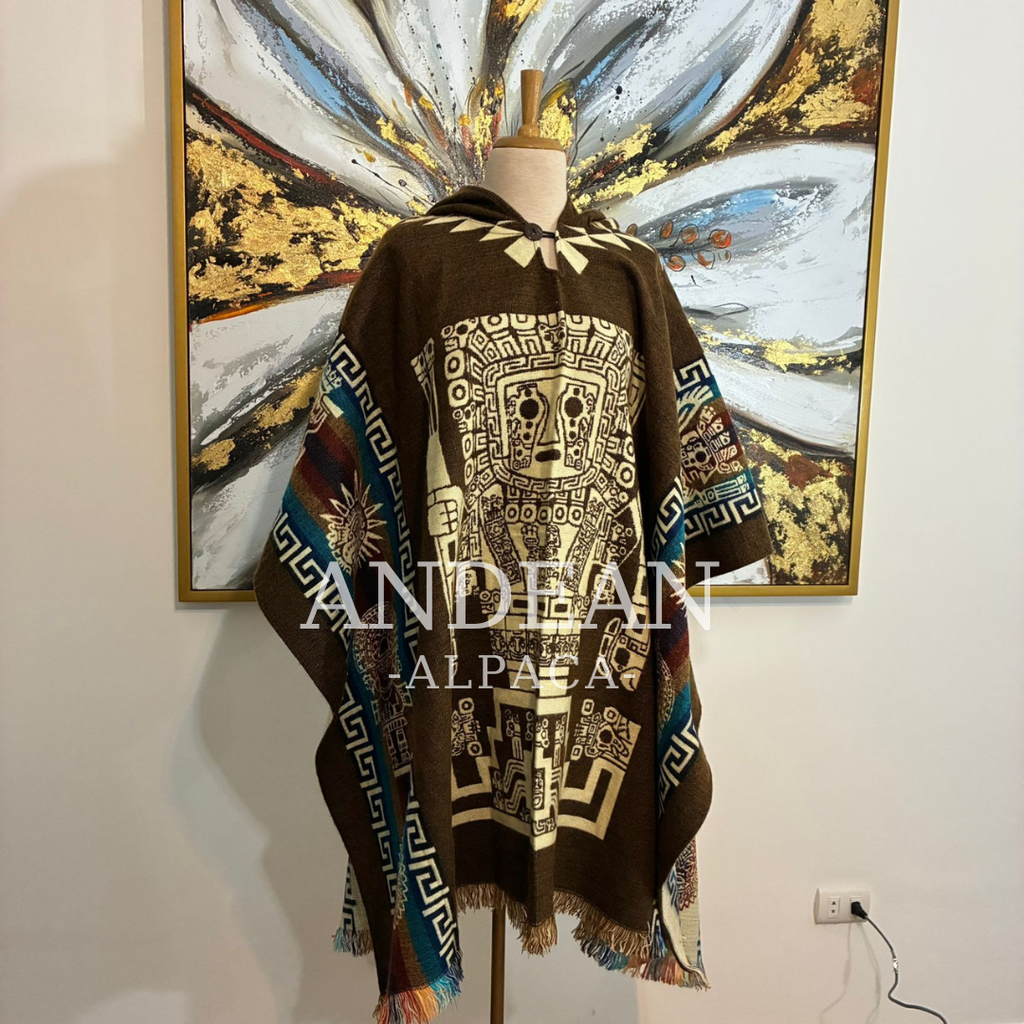Handmade Inca Poncho with Hood / Warm Unisex Peruvian Alpaca Wool Poncho - Design 2