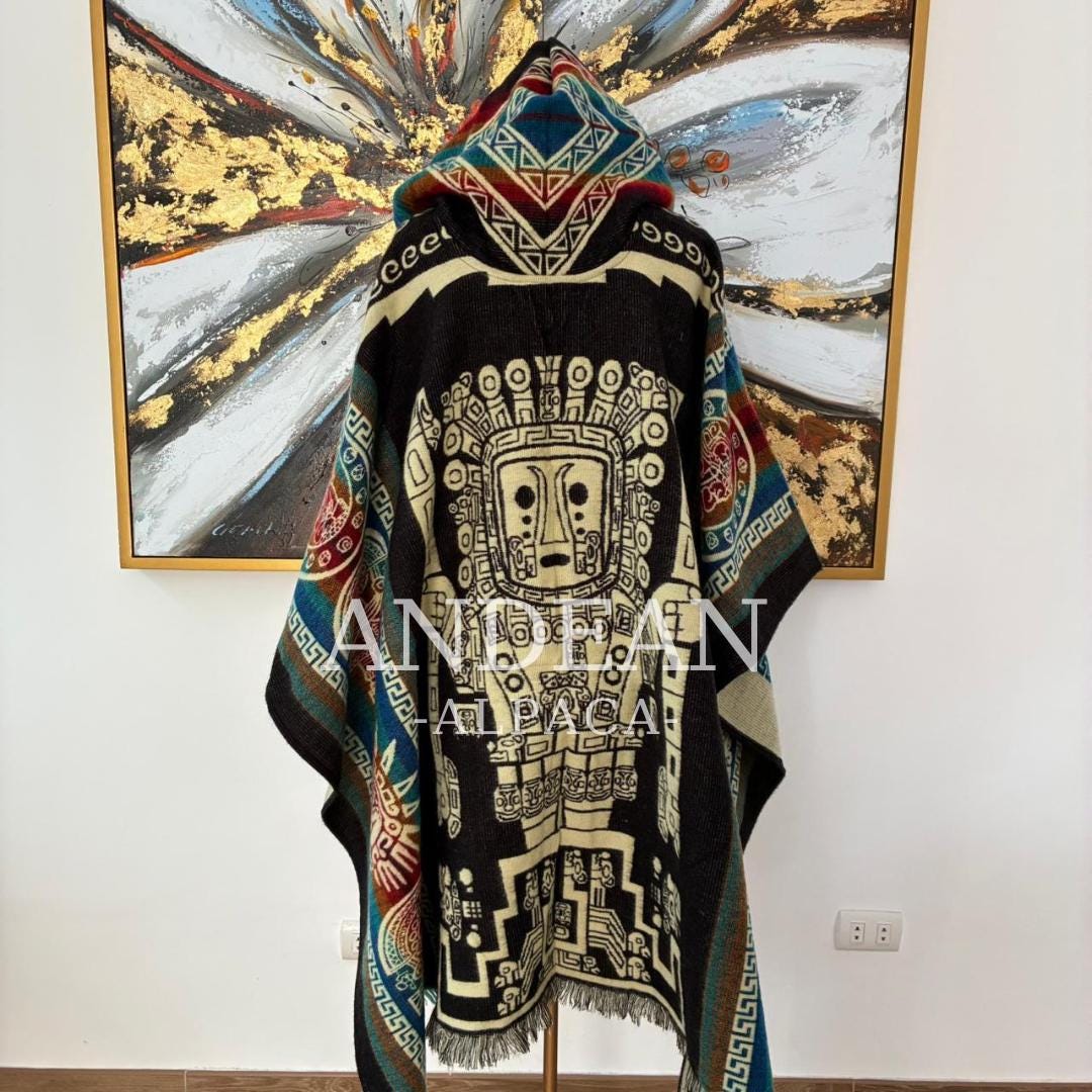 Handmade Inca Poncho with Hood / Warm Unisex Peruvian Alpaca Wool Poncho
