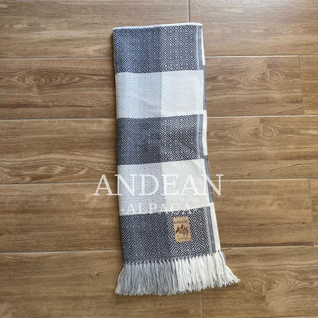 Handwoven Alpaca Throw Blanket: Andean Textile, Boho Decor - Black and White