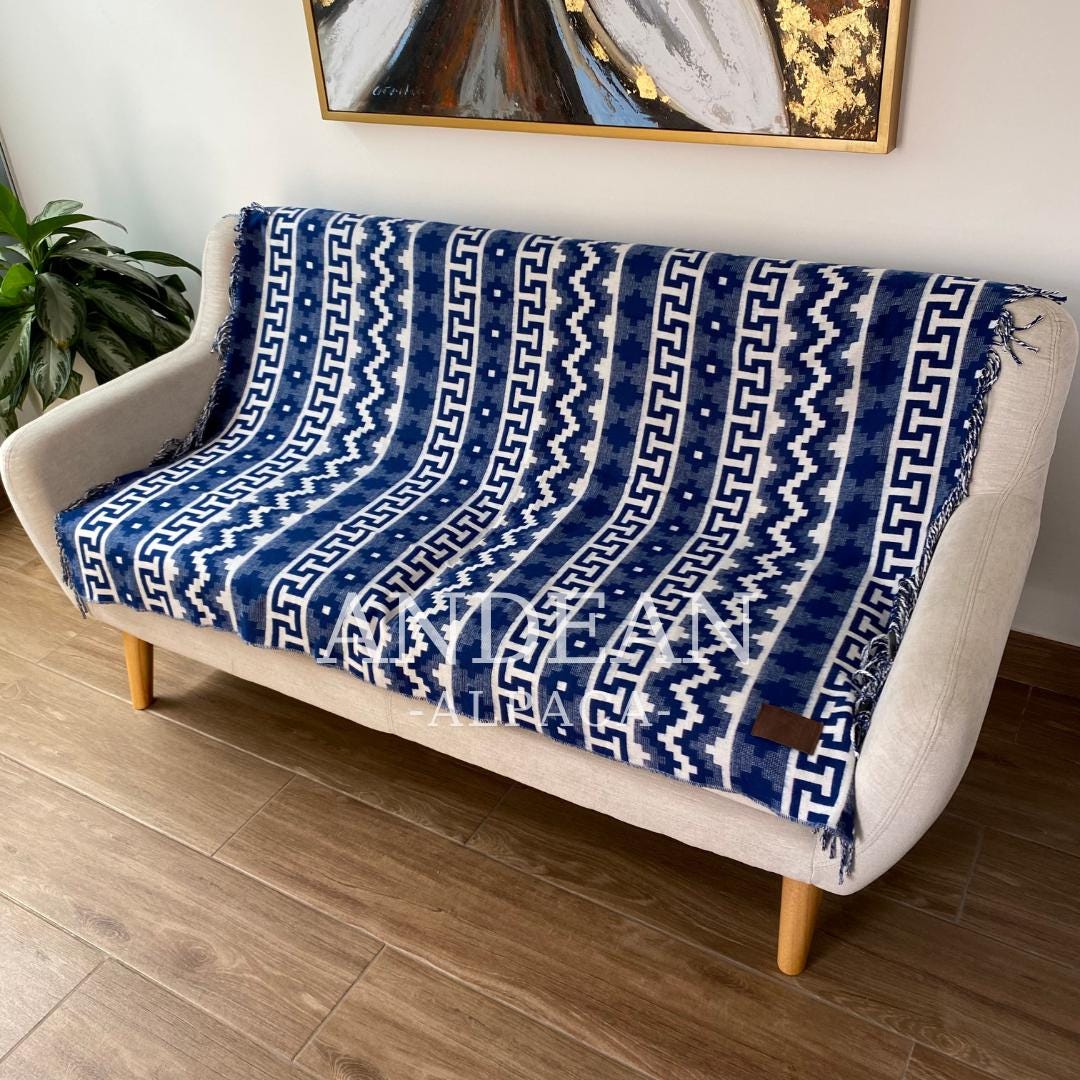 Manta de alpaca tejida a mano: manta peruana, decoración bohemia para el hogar