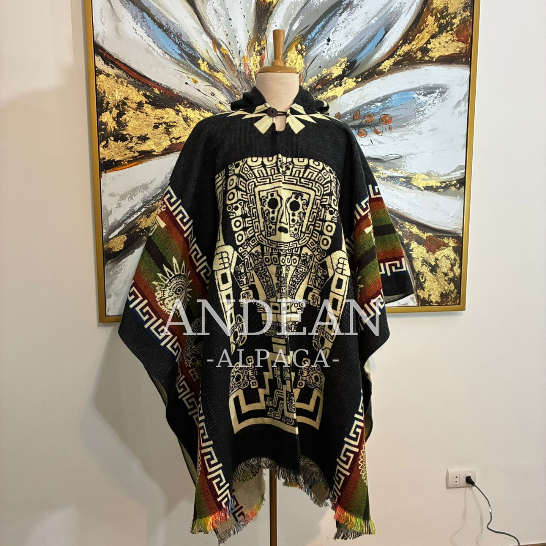 Handmade Inca Poncho with Hood / Warm Unisex Peruvian Alpaca Wool Poncho - Design 4