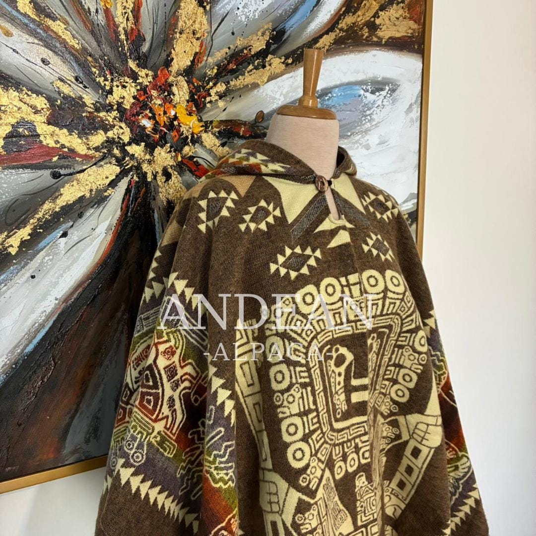 Handmade Inca Poncho with Hood / Warm Unisex Peruvian Alpaca Wool Poncho