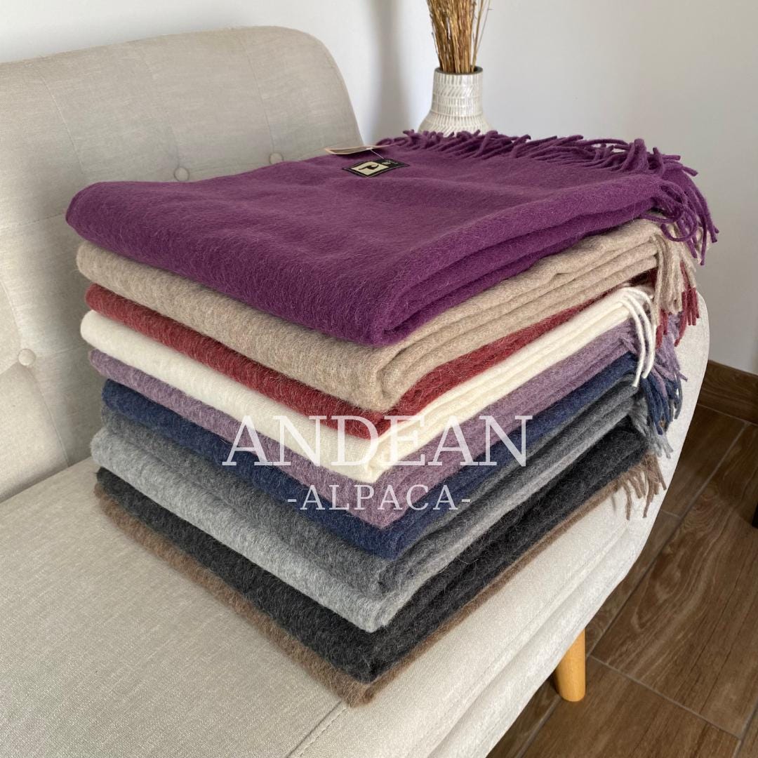 Peruvian Alpaca Throw Blanket / Solid Color Wool / Handwoven Minimalist Decor / Cozy Soft Gift / Natural Home Accent - Red