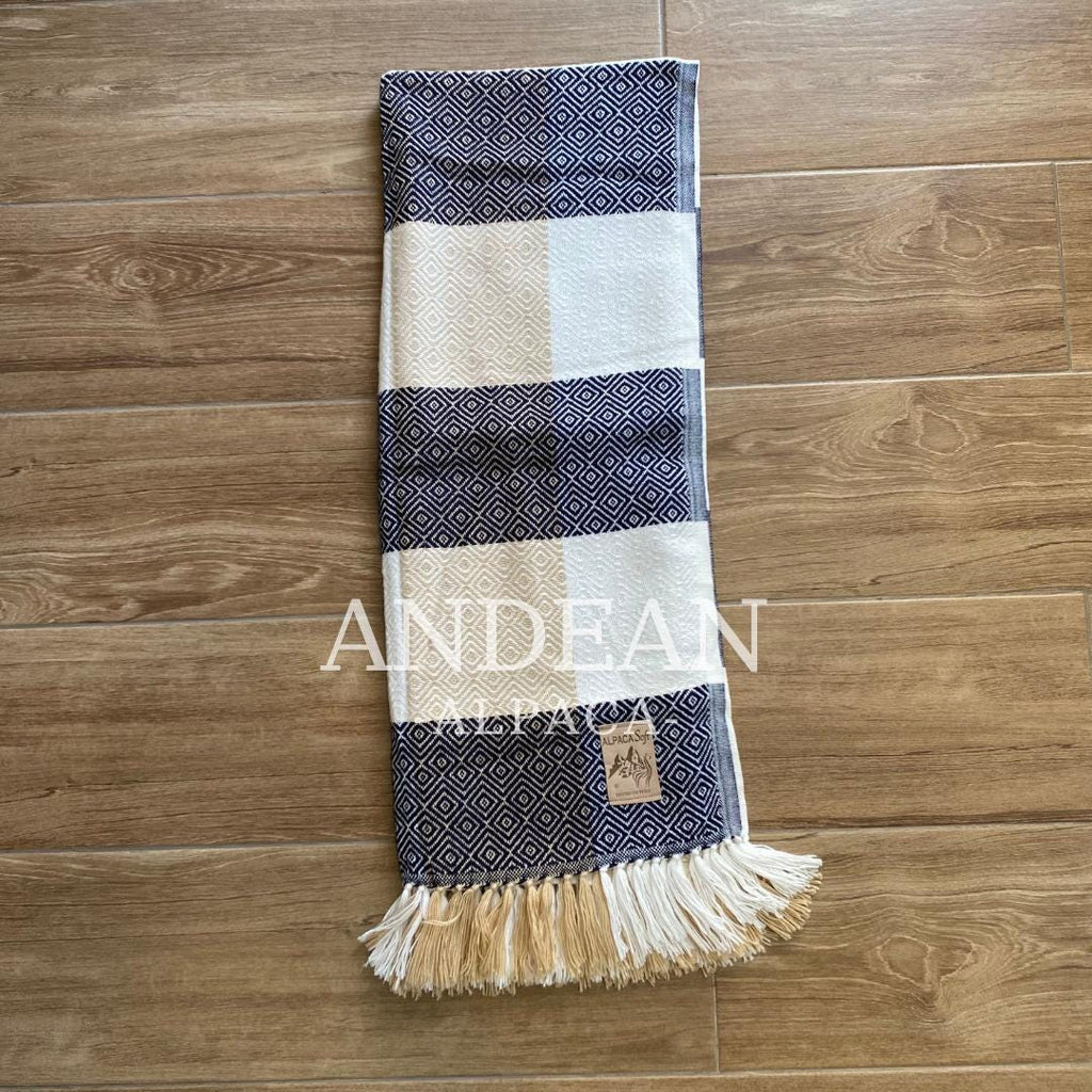 Handwoven Alpaca Throw Blanket: Andean Textile, Boho Decor - Black and White