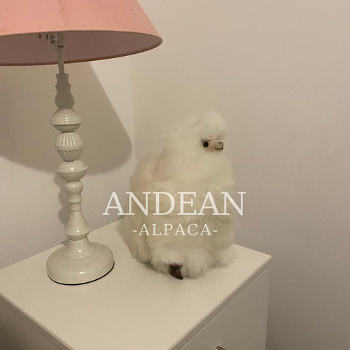 Baby Alpaca Figurine – Handmade Andean Ornament, Soft Alpaca Fur Toy - White