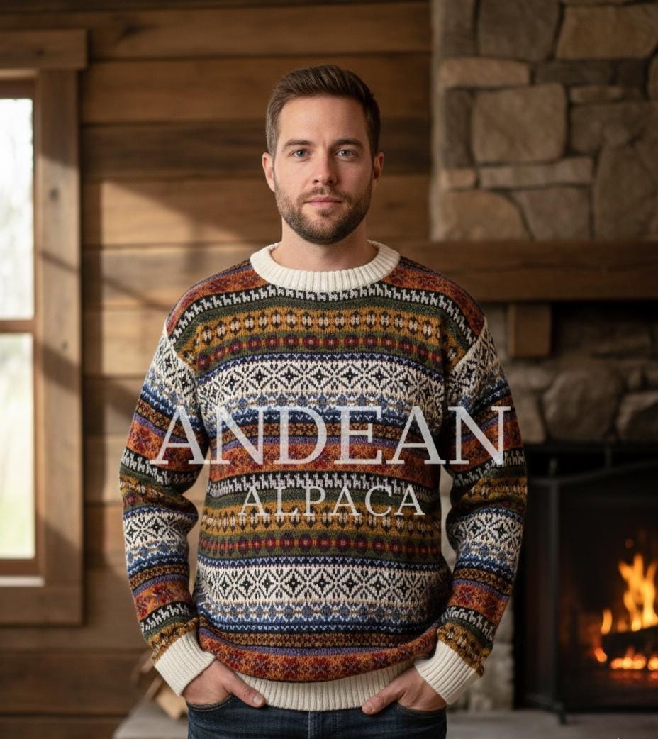 ALPACA SWEATER / Handmade Unisex Jumper / Artisan Andean Pullover / Traditional Peruvian Sweater / Authentic Alpaca Clothing