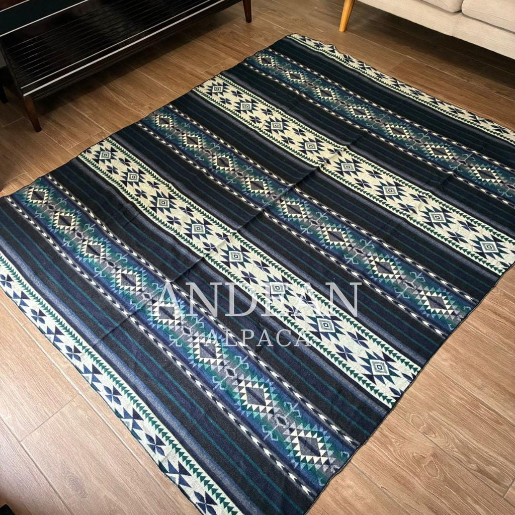 Handwoven Alpaca Blanket 74x90in: Peruvian Throw, Boho Home Decor - Design 6