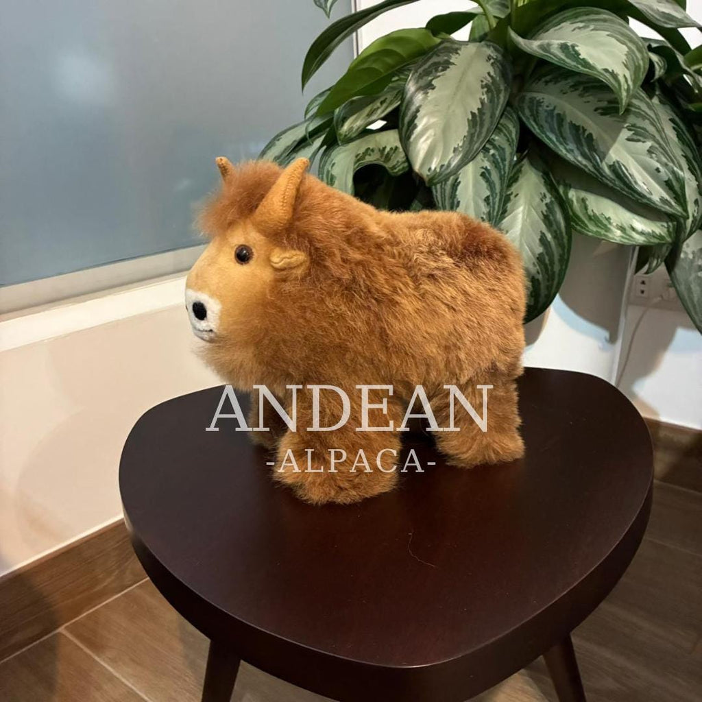 Handmade baby alpaca buffalo. Soft plush toy, 100% alpaca fur. Peruvian gift. Handmade souvenir - Brown