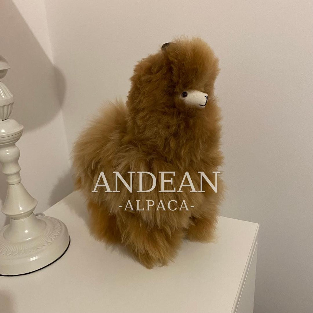 Baby Alpaca Figurine – Handmade Andean Ornament, Soft Alpaca Fur Toy - Brown