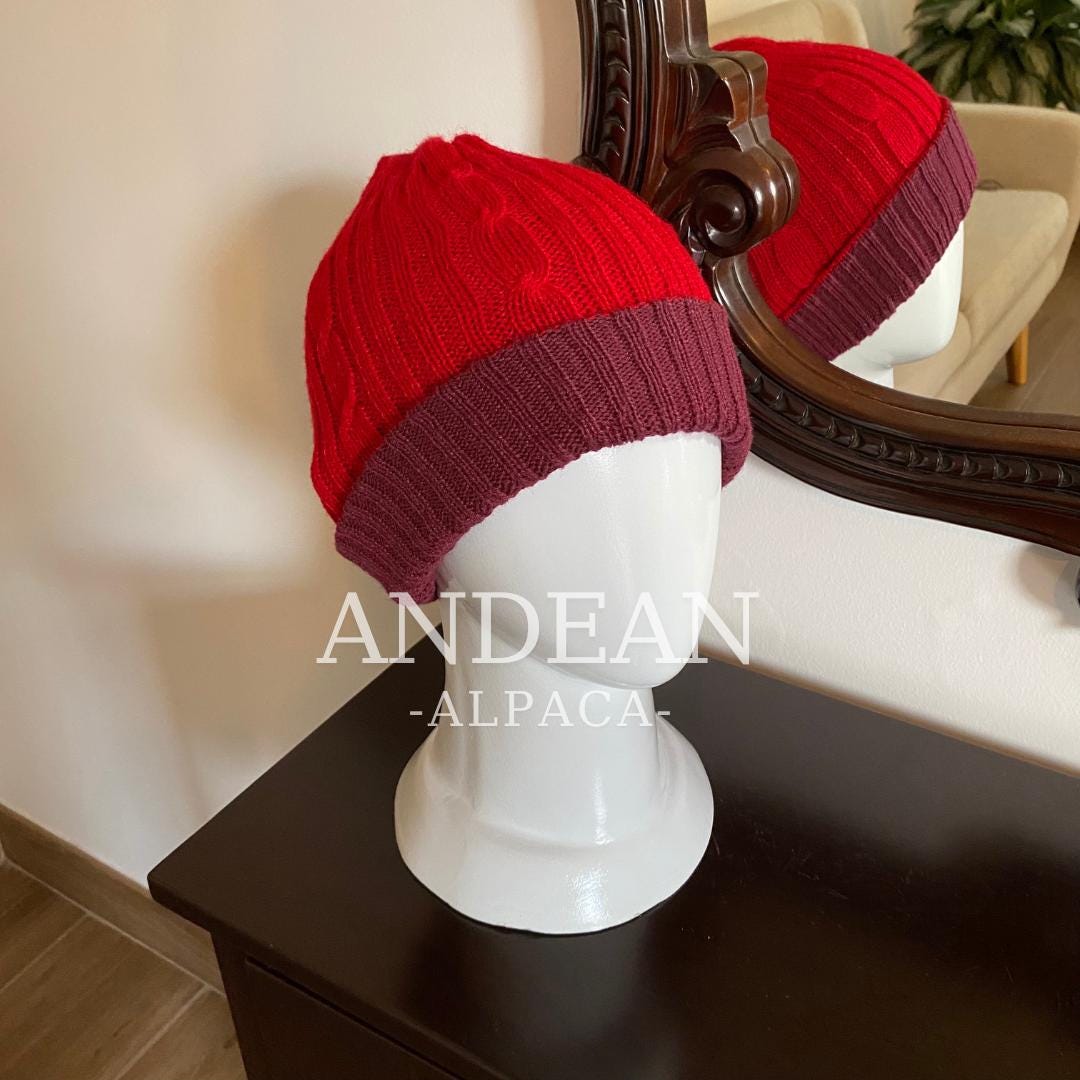 Gorro de lana de alpaca – Gorro de invierno unisex cálido – Gorro de punto bohemio reversible – Gorro holgado para hombre o mujer – Regalo hecho a mano