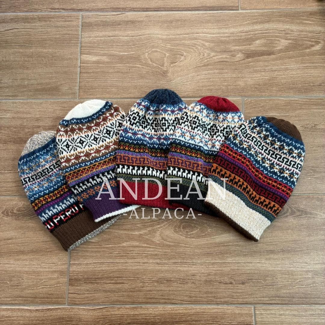 Gorro de lana de alpaca tejido a mano – Diseño andino, gorro unisex de invierno