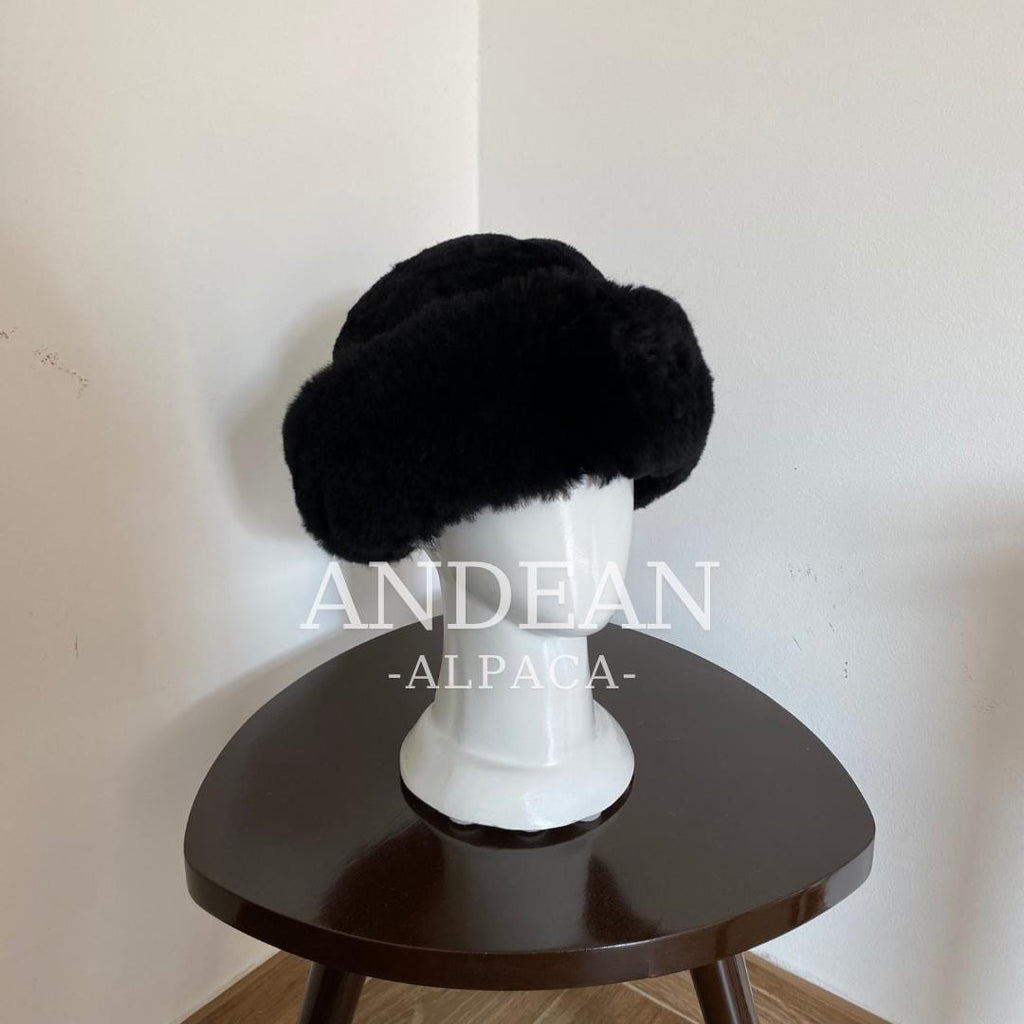 Baby Alpaca Fur Hat – Handmade Peruvian Cossack Hat, Unisex Russian Style Winter Hat - Black